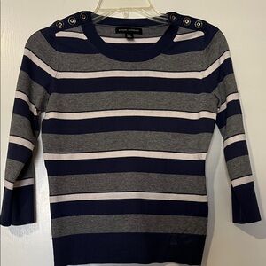 Banana Republic Navy and Gray Striped Knit Top